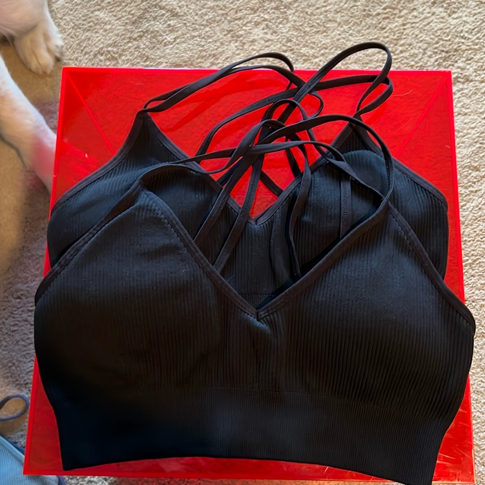 Aerie (2) Black Strappy Bras with Crisscross Detail